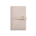 Portapasaporte de cuero trenzado rosa claro con hebilla, cartera compacta para tarjetas. - Blanco Roto