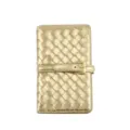 Funda de pasaporte de cuero tejido dorado, cartera organizadora de documentos viaje. - Dorado