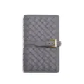 Porta pasaporte de cuero tejido gris cartera multi tarjetas con hebilla para viajes y uso diario - Gris