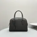 Top layer cowhide bowling bag large capacity minimalist versatile Boston handbag - Blank / Black Large 32*12*28cm