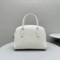 White leather boston handbag classic dome shape top handle daily versatile women fashion bag - Blank / White Large 32*12*28cm