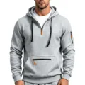 Herren Viertelreißverschluss Fleece Hoodie Lässiger Langarm Pullover mit Taschen. - M / Oberteile / Hellgrau