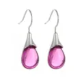 Pink teardrop gemstone earrings with silver hooks, minimalist fashion jewelry for daily wear. - Purple