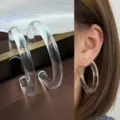 Transparent acrylic C-shaped hoop earrings, minimalist clear resin geometric jewelry for women. - Transparent Small C