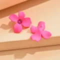Vibrant pink flower stud earrings with central crystal stone for women daily fashion wear. - Rose Red