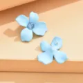 Light blue flower stud earrings with sparkling crystal center sweet floral minimalist jewelry - Blue