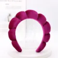 Purple velvet padded sponge headband, wide hair hoop for women makeup and daily fashion styling. - Korean Velvet Headband / Deep Rose Red