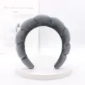 Grey velvet padded cloud headband detail shot, plush sponge hair hoop for makeup and washing. - Korean Velvet Headband / Gray