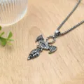 Silver tone evil eye cross pendant necklace with rhinestones, gothic punk style sweater chain. - XL0998-2 Silver