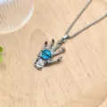 Gothic demon hand blue glass eye pendant necklace detail view, retro silver metal finish. - XL1810-166 Devil's Hand