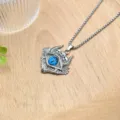 Gothic demon eye pendant necklace detailed shot, punk skull silver metal chain jewelry accessory. - XL1810-181 Blue Evil Eye