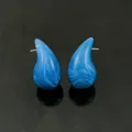 Blue water drop resin stud earrings, elegant marble texture geometric ear jewelry for women. - Two-tone Light Blue