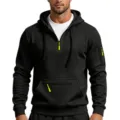 Felpa con Cappuccio Nera Uomo Mezza Zip Maniche Lunghe Sportivo Pullover con Tasche Casual - Nero