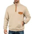 Men's Casual Khaki Color-Block Stand-Up Collar Long Sleeve Pullover Sweatshirt Top - S / Apricot