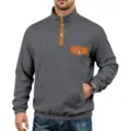 Men's casual stand collar long sleeve sweatshirt with contrast snap placket and chest pocket dark grey - S / Dark Gray
