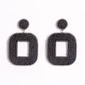 Handgemachte schwarze Perlen Hängeohrringe für Damen elegante geometrische Tropfen Schmuck - Quadratisch Schwarz