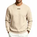 Herren Fleece gefütterter Rundhals Sweatshirt einfarbig casual Pullover mit Brust Patch. - S / Aprikose