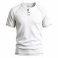 Men's breathable waffle knit short sleeve henley t-shirt with contrast raglan stitching. - S / Tops / White