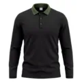 Men's long sleeve polo shirt in classic black with a stylish contrasting green ribbed lapel. - S / Black