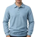 Heren Lange Mouw Wafel Polo Shirt Casual Effen Kleur Revers Trui Top Herfst Mode - Lichtblauw