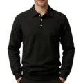 Heren zwart lange mouw wafelsteek polo shirt casual trui top voor de herfst. - S / Tops / Zwart