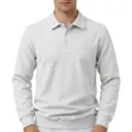 Heren casual lang mouw polo shirt effen kleur wafel breisel pullover top herfst. - S / Tops / Wit