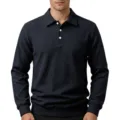 Heren casual effen wafelsteek lange mouw polo shirt donkerblauwe variante stijlvolle top - S / Tops / Marineblauw