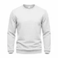 Detailed view of men's solid color waffle knit long sleeve crewneck casual sweatshirt top. - M / Tops / White