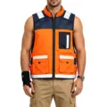 Men's high visibility reflective tactical vest with multiple utility pockets for outdoor work safety. - L / Tops / Orange