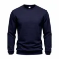 Men Navy Blue Grid Textured Long Sleeve Crewneck Casual Pullover Everyday Sweatshirt - M / Tops / Navy Blue