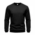 Men black waffle knit crewneck long sleeve sweatshirt casual basic solid pullover top - M / Tops / Black