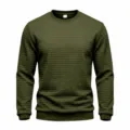 Men's solid color waffle knit crewneck long sleeve casual winter sweater base shirt. - M / Tops / Army Green