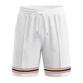 Men waffle knit casual sports shorts detail view featuring contrast stripe hem and drawstring. - S / Bottoms / White