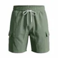 Men's casual cargo shorts with elastic drawstring waist and side utility pockets for summer. - S / Army Green