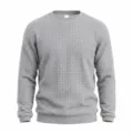 Men grey waffle knit crewneck long sleeve sweatshirt detail view, casual apparel. - Light Gray