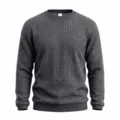 Dark grey waffle knit fabric close-up, textured crewneck detail, casual winter sweater. - Dark Gray