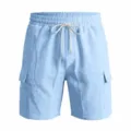 Men's casual light blue cargo shorts with elastic drawstring waistband and side pockets. - S / Light Blue