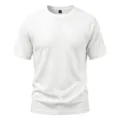 White waffle knit short sleeve t-shirt detail, casual crewneck apparel fabric close up - S / Tops / White