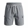 Men's casual cargo shorts loose fit beach wear quick dry elastic drawstring grey shorts - S / Dark Gray