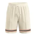 Men waffle knit shorts casual loose fit summer beachwear with contrast striped hem - Apricot