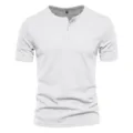 Men's Short Sleeve Henley Shirt Casual Slim Fit Solid Color Summer Athletic Tee Top - S / White