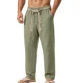 Men's casual linen straight pants summer breathable drawstring trousers vacation wear - S / Bottoms / 1 Piece / Army Green