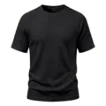 Close-up detail of black waffle knit fabric, short sleeve men t-shirt collar design. - Black