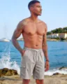 Men's casual summer linen cargo shorts with elastic drawstring waist for beach wear - S / Gray