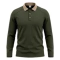 Men's Long Sleeve Casual Polo Shirt Lapel Solid Color Comfortable Fall Topwear - S / Army Green