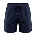 Men's breathable mesh athletic shorts detail view, quick-dry fabric, drawstring waist. - Navy Blue