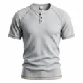 Men's summer breathable contrast waffle raglan short sleeve Henley t-shirt for daily wear. - S / Tops / Gray