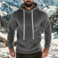 Men's dark gray fleece hooded sweatshirt, casual outdoor long sleeve pullover variant. - S / Tops / Dark Gray