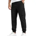 Men's black cargo sweatpants casual jogger pants with multiple pockets and elastic waist design. - S / Black