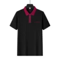 Men's short sleeve polo shirt color block contrast lapel zipper pocket casual summer top - Black And Red